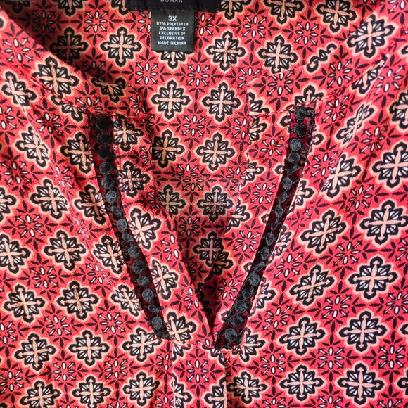 Liz Claiborne Career Red/Black/White Geo Long and 3/4 Sleeve Blouse size 3x - Picture 4 of 10